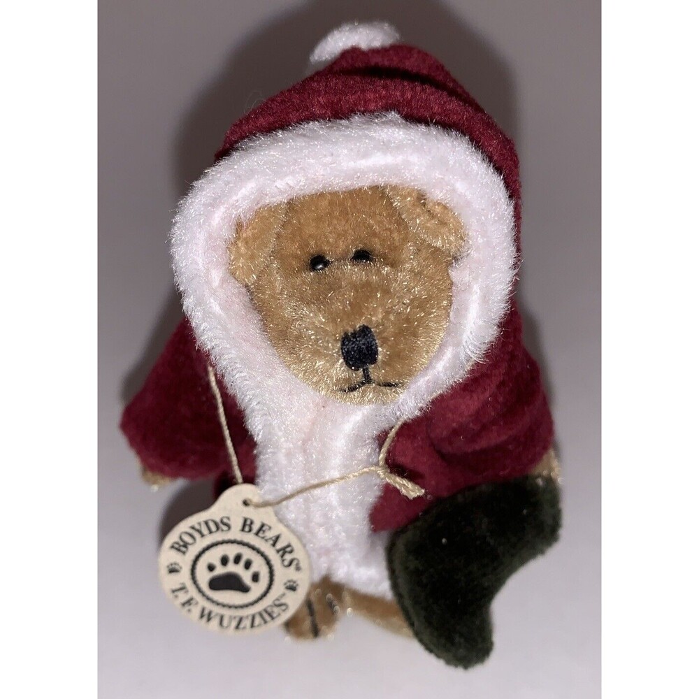 Boyds Bears Santa Wuzzie 3 Inches Christmas "Twas F. Wuzzie" Holding Stocking